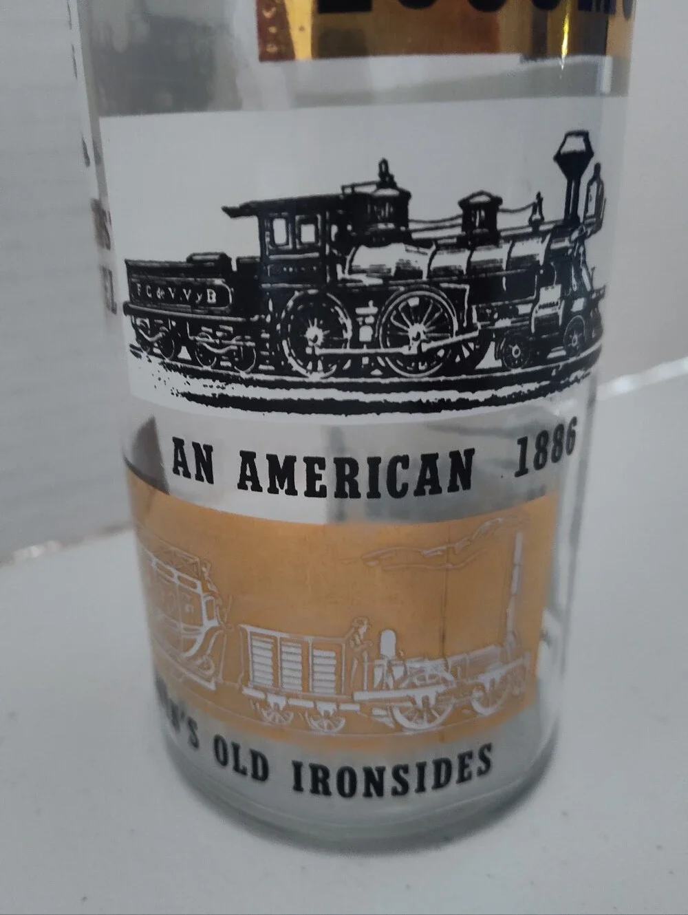 Vtg MCM L&L Glass Liquor Decanter Bottle Locomotives Trains Black Gold
